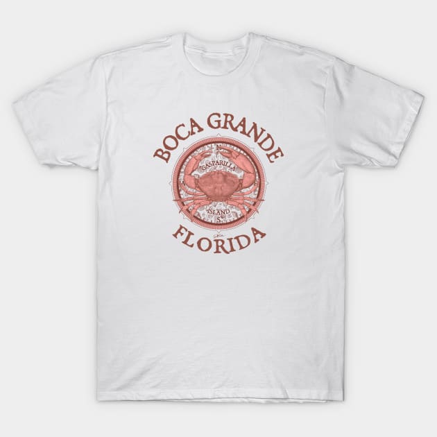 Boca Grande, Florida, with Stone Crab on Wind Rose T-Shirt by jcombs